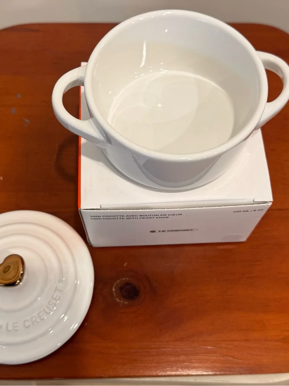 Le Creuset White Mini Cocotte with Gold Knob